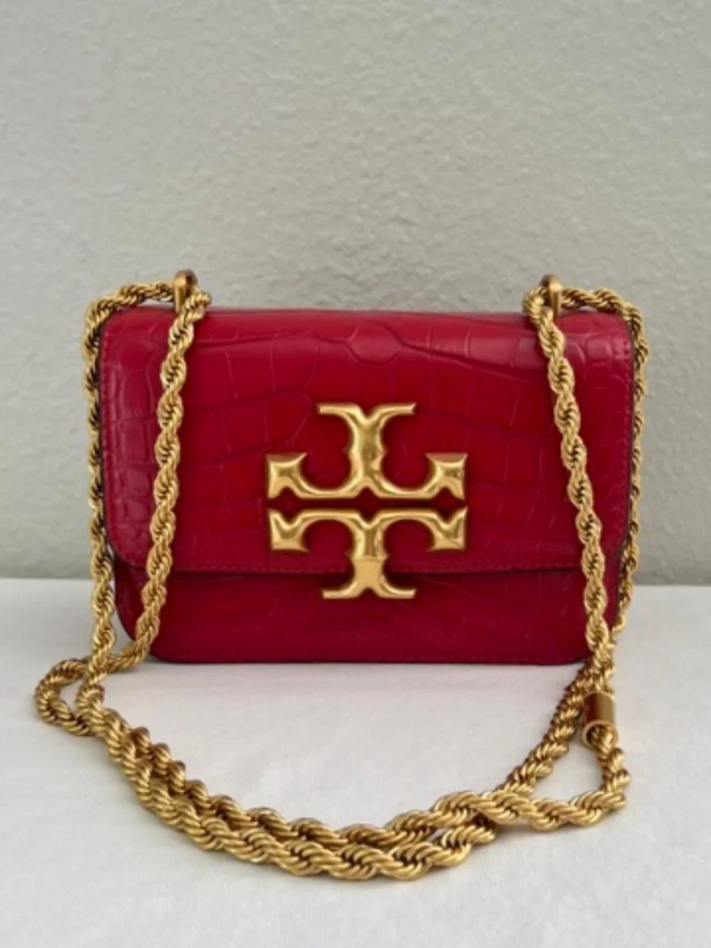 Tory Burch Eleanor Red/Rolled Gold Embossed Small Convertible Shoulder Bag